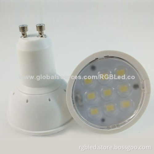 GU10 bulb, 5730SMD, 9 LEDs, 4.5W, 450lm, 60 degrees with thermal conductive plastics material